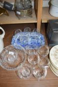 MIXED LOT: VARIOUS DRINKING GLASSES, BLUE AND WHITE MEAT PLATE ETC