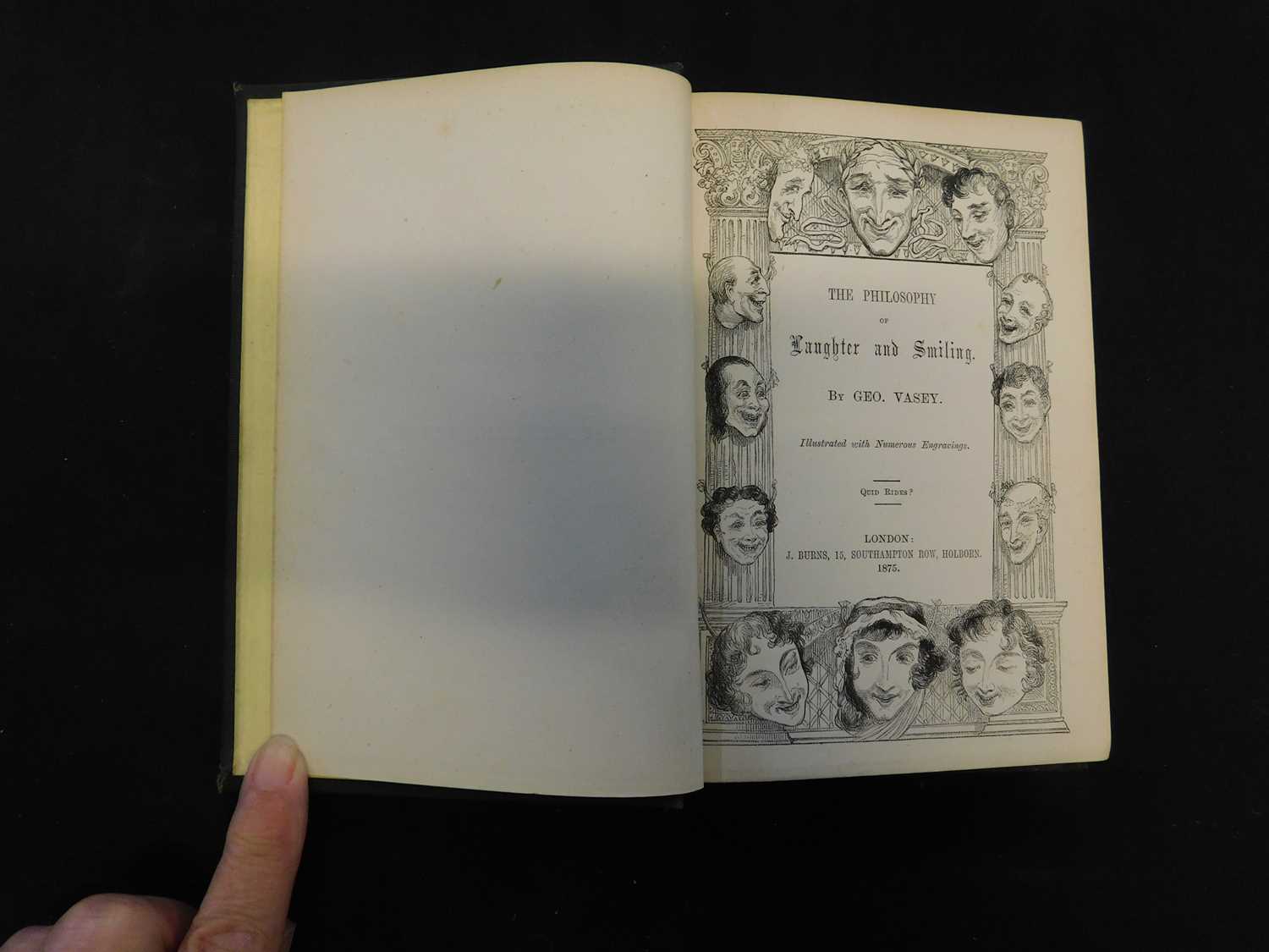 GEORGE VASEY: THE PHILOSOPHY OF LAUGHTER AND SMILING, London, J Burns, 1875, 1st edition, original