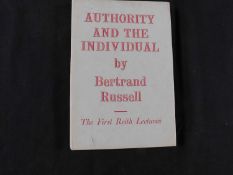BERTRAND RUSSELL: AUTHORITY AND THE INDIVIDUAL, London, George Allen & Unwin, 1949, 1st edition,