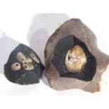 Painting of a Doormouse and acorns on a piece of flint with acorn finiall by M.Bignold.