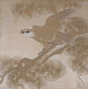 Oriental School, 19/20th Century, A fine embroidery of a bird of prey amidst foliage on silk,