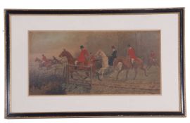 George Wright (British, 1860-1942), "The Hunt", coloured lithograph, framed. 8x16ins, approx.