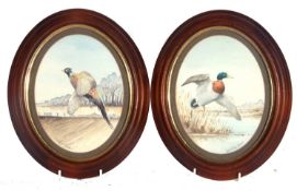 two framed oval watercolours of a pheasant and mallard by Geraldine green (2)