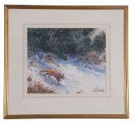 Simon T. Trinder (British, contemporary) "Fox and Woodcock", watercolour, signed, dated 2005, framed