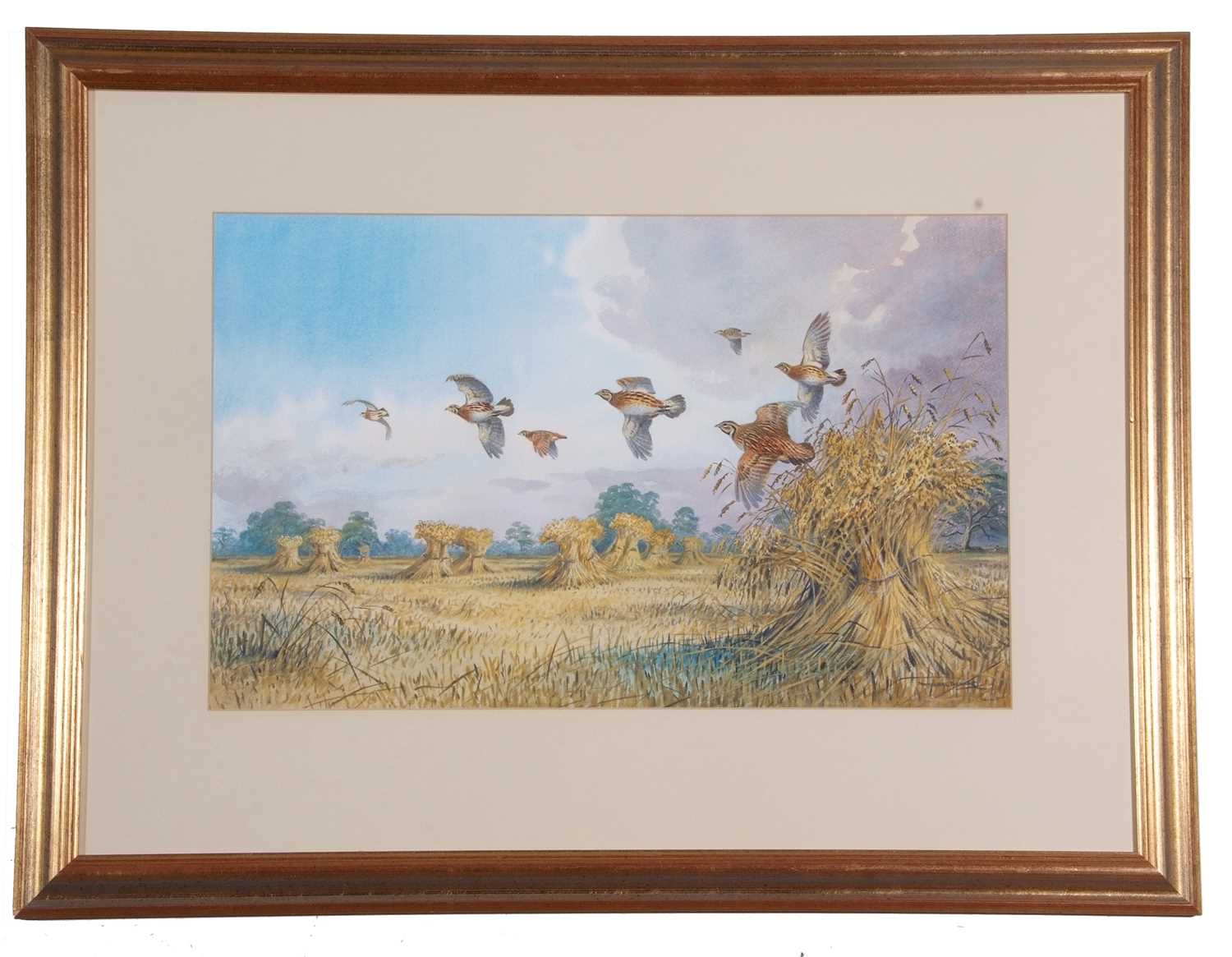 Carl Martin Donner (British, 20th century), 'A Bevy of Quail of The Stook's, watercolour, signed,