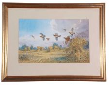 Carl Martin Donner (British, 20th century), 'A Bevy of Quail of The Stook's, watercolour, signed,