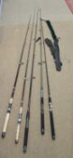 Quantity of 5 extendable fishing rods including a Lurocor plus tele pilk. Approx. 247cm, further D.