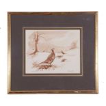 William Garfit (British, 20th century), Pheasants, sepia watercolour, artists proof, signed,
