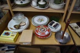 MIXED LOT: VARIOUS DINNER WARES, TRAVEL CLOCK, MODEL FORDSON TRACTOR AND OTHER ASSORTED ITEMS