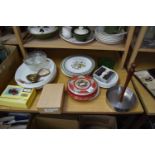 MIXED LOT: VARIOUS DINNER WARES, TRAVEL CLOCK, MODEL FORDSON TRACTOR AND OTHER ASSORTED ITEMS