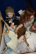 COLLECTION OF ASSORTED DOLLS MAINLY CONTEMPORY PORCELAIN HEADED EXAMPLES