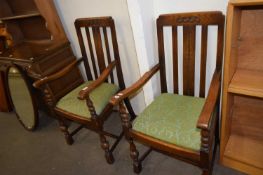 PAIR OF EARLY 20TH CENTURY OAK CARVER CHAIRS