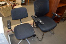 METAL FRAMED REVOLVING OFFICE CHAIR PLUS A FURTHER METAL FRAMED CHAIR (2)