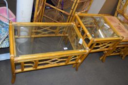 TWO BAMBOO FRAMED GLASS TOPPED COFFEE TABLES