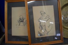 TWO CARIACATURE STUDIES G K CHESTERTON AND MAX LORD BEAVERSBROOK, FRAMED AND GLAZED PLUS A FURTHER