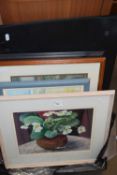 MIXED LOT: VARIOUS ASSORTED WATER COLOURS, OILS AND PRINTS