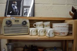 MIXED LOT: VINTAGE REGENT TONE RADIO AND FURTHER FLORAL KITCHEN WARES