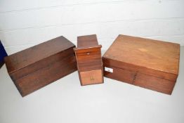 TWO VINTAGE WOODEN BOXES TOGETHER WITH A SMALL SINGLE DRAWER CABINET CONTAINING A QUANTITY OF 20TH
