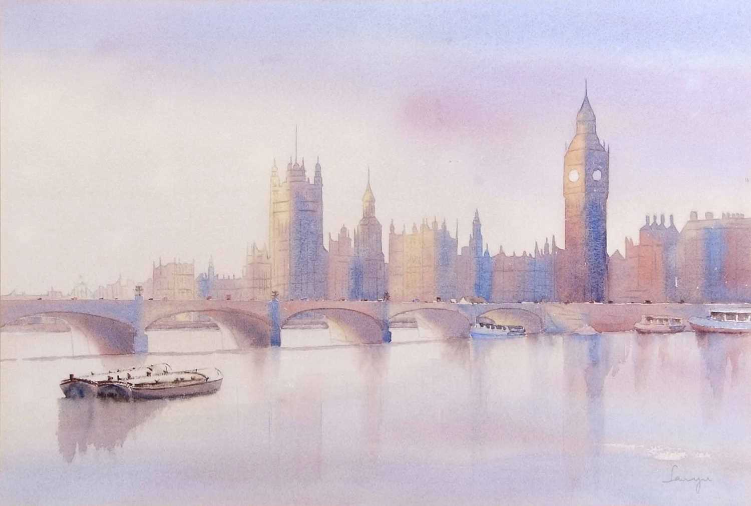 Lanyu Wang-Kemp (British/Chinese, Contemporary) "Twilight at Westminster" , watercolour, signed, - Image 2 of 3