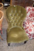 VICTORIAN GREEN UPHOLSTERED BUTTON BACK NURSING CHAIR