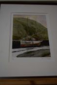 NORMAN SAYLE LIMITED EDITION PRINT, SHIP IN HARBOUR FRAMED BUT NOT GLAZED