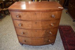 VICTORIAN MAHOGANY BOW FRONT FOUR DRAWER CHEST, 95 CM WIDE