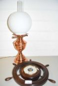 SHIPS WHEEL FORMED BAROMETER AND AN ELECTRICALLY CONVERTED OIL LAMP (2)