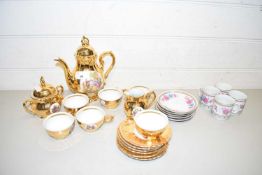 MIXED LOT: COMPRISING A GILT DECORATED PORCELAIN COFFEE SET AND FURTHER COFFEE WARES