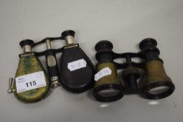 UNUSUAL PAIR OF FOLDING POCKET BINOCULARS TOGETHER WITH FURTHER SMALL PAIR OF BINOCULARS (2)