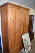 MODERN PINE DOUBLE DOOR WARDROBE WITH DRAWER BASE, 120CM WIDE