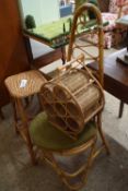 MIXED LOT: BAMBOO FRAMED CHAIR, BAMBOO STOOL AND A BAMBOO BOTTLE RACK (3)