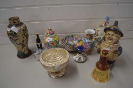 MIXED LOT: ORIENTAL VASES, SILVER PLATED ROSE BOWL ETC