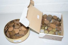 TWO BOXES COINAGE MAINLY BRITISH COPPER PENNIES