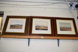 CARTMEL-CROSSLEY VIEW OF THE SIMONSIDE HILLS AND TWO OTHERS, WATERCOLOURS, FRAMED AND GLAZED (3)