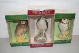 LIMITED EDITION ROYAL DOULTON NOVELTY WHISKEY DECANTERS, TAWNY OWL, OSPREY AND BARN OWL IN