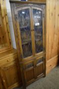OLD CHARM OAK CORNER CABINET WITH LEAD GLAZED TOP SECTION
