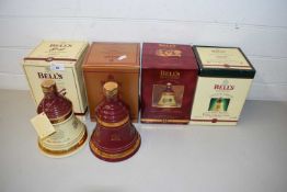 BELLS WHISKEY - FOUR BOXED CHRISTMAS DECANTERS, FULL