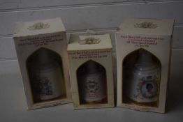 BELLS WHISKEY THREE VARIOUS WADE DECANTERS IN ORIGINAL PACKAGING TO INCLUDE PRINCE ANDREW'S WEDDING,