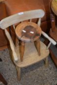 CHILDS STICK BACK CHAIR TOGETHER WITH A SMALL CIRCULAR TOPPED STOOL (2)