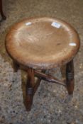 ELM CIRCULAR TOPPED STOOL ON TURNED LEGS