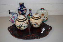 MIXED LOT: ORIENTAL GINGER JARS, LAQUERED TRAY, BOOTHS FLORAL DECORATED VASE AND OTHER MIXED WARES
