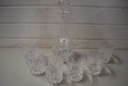 CLEAR CUT GLASS DECANTER AND TUMBLERS