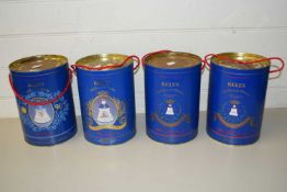 BELLS WHISKEY FOUR VARIOUS WADE DECANTERS IN ORIGINAL PACKAGING, ROYALTY EDITIONS TO INCLUDE