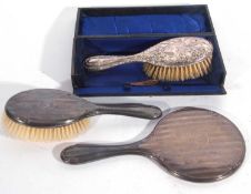 Mixed lot consisting of a cased silver backed hairbrush, Birmingham 1910, maker F H A Adams Ltd
