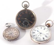 Lot of three pocket watches one hallmarked for silver with a decorative case and dial, another