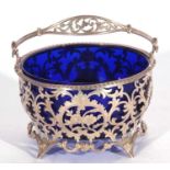 Edward VII ornate pierced and engraved sugar basket frame featuring lattice work, floral and