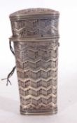 Antique continental etui circa 1860 of typical form having a basket weave design the contents