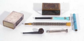 Mixed lot of smoking related items to include telescopic metal ladies cheroot holder circa 1920/