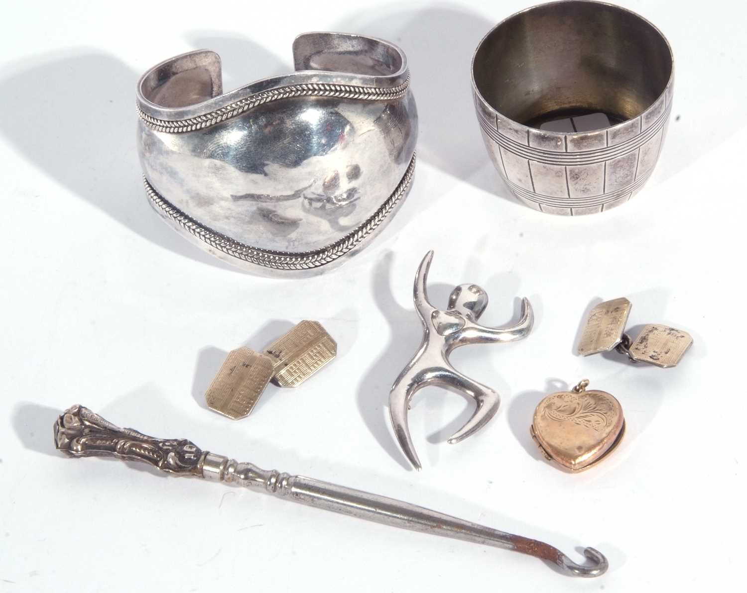 Mixed lot including a white metal torque bangle, a Victorian silver salt a barrel shaped design, - Image 2 of 3