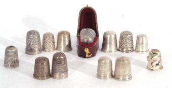 Collection of 13 various hallmarked silver thimbles, one example cased, gross weight 35.7 grams
